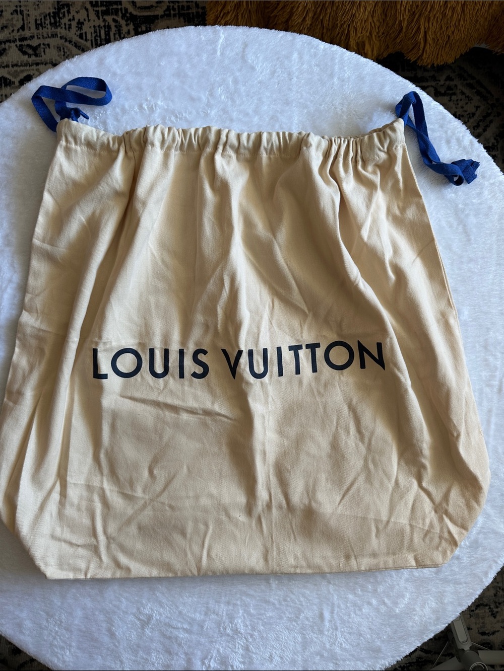 Louis Vuitton Cream Dust Bag with Blue Drawstrings